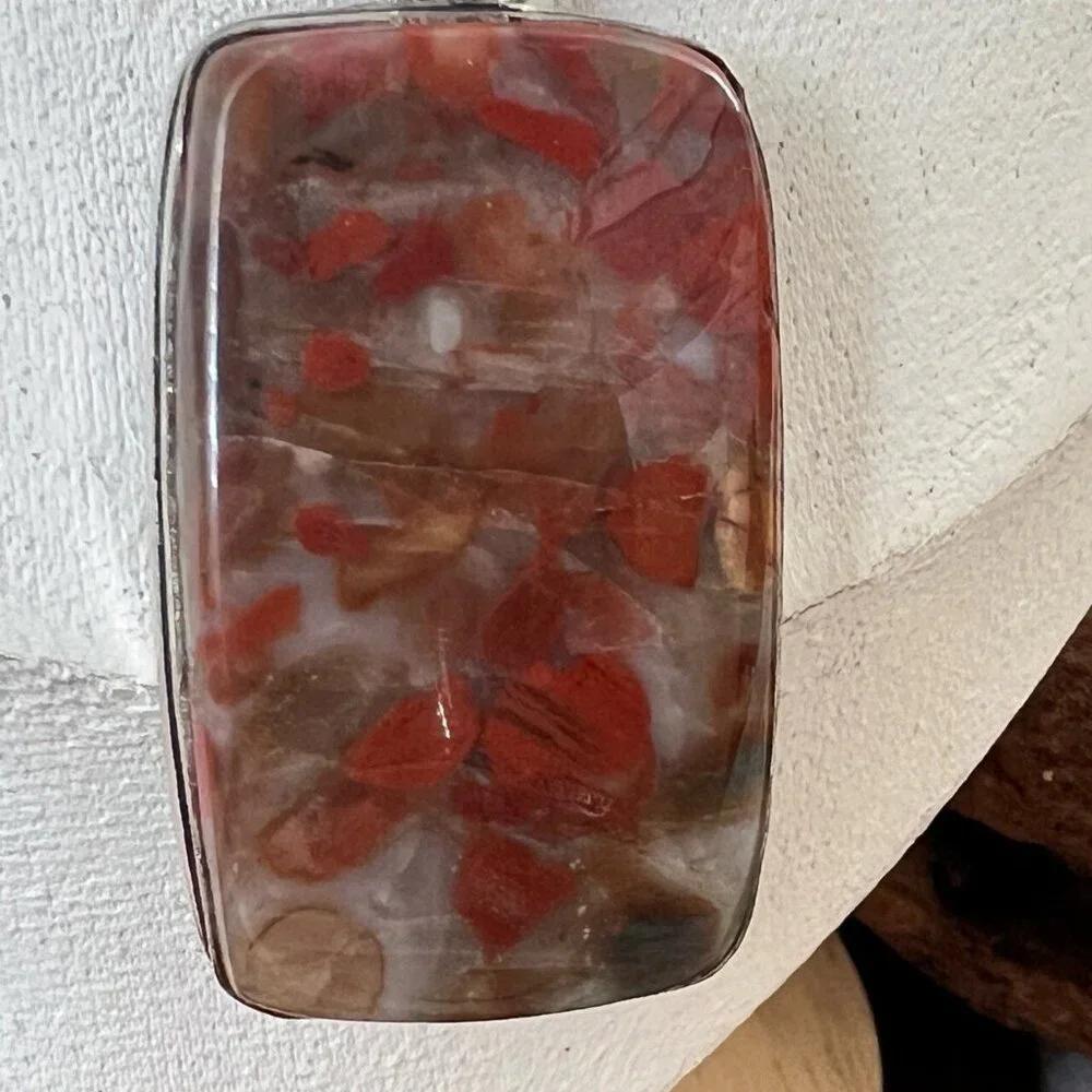 Vintage Large Sterling Silver 925 Red Jasper Pendant 925 Rope Chain Necklace